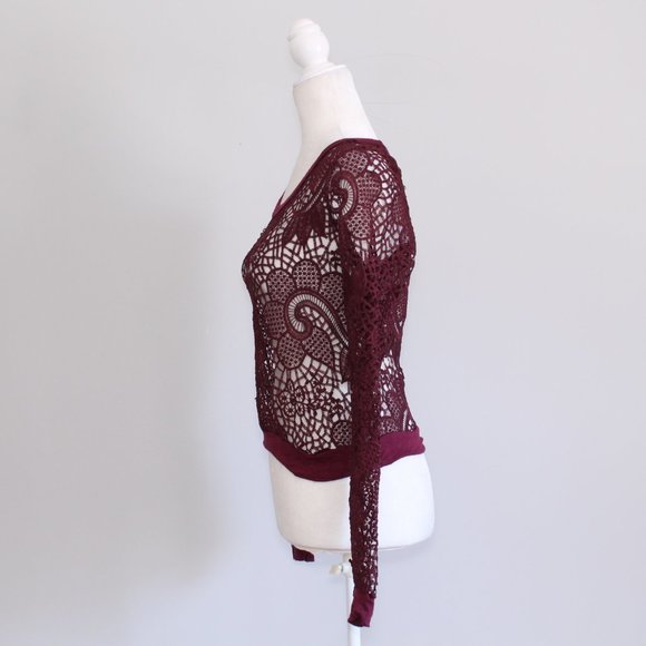 Charlotte Russe Red Sheer Lace Longsleeve Top XS - Picture 3 of 6